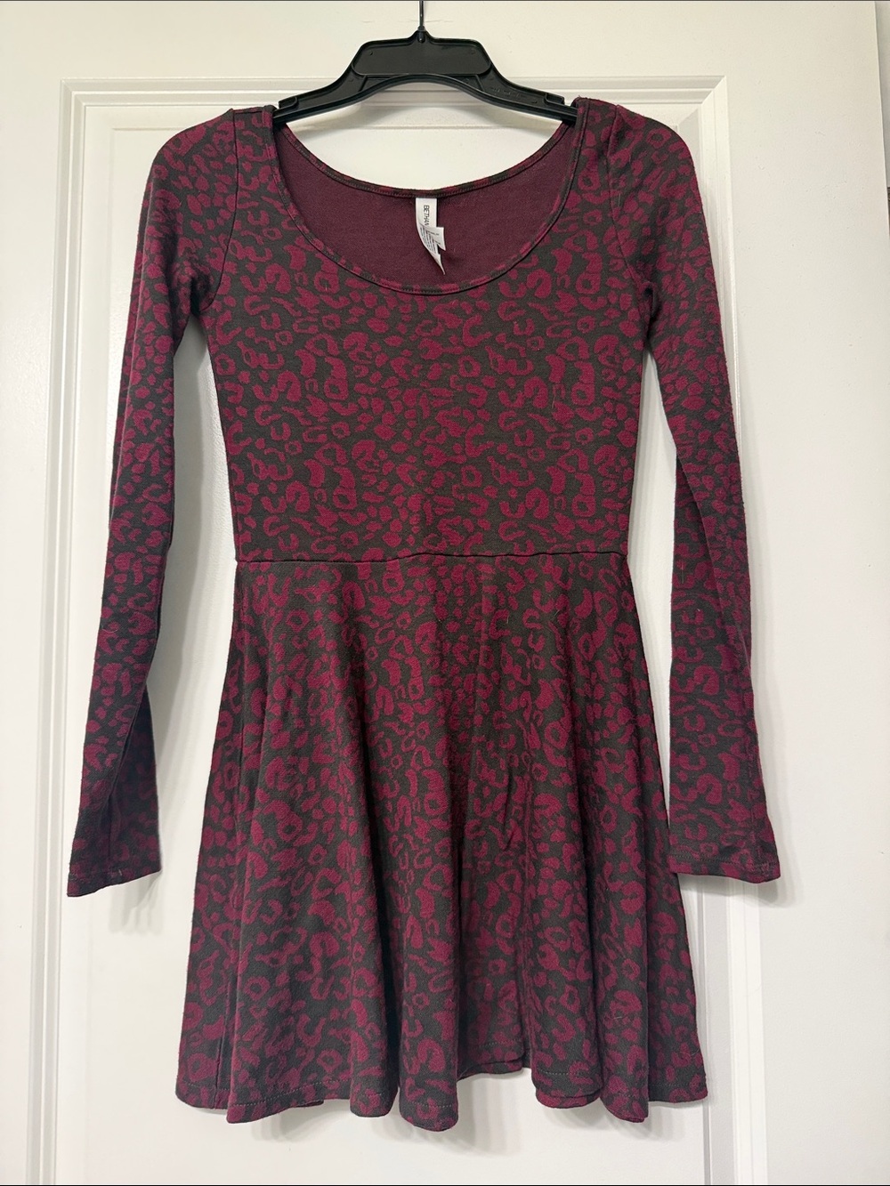 Bethany Mota Burgundy and Black Leopard Fit-and-Flare Dress